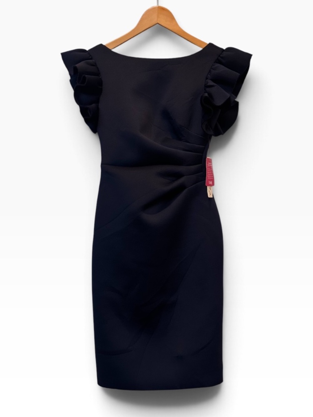 NWT Eliza J Navy Blue Ruffle Cap Sleeve Sheath Dress Size 2 Ruched Cocktail $148